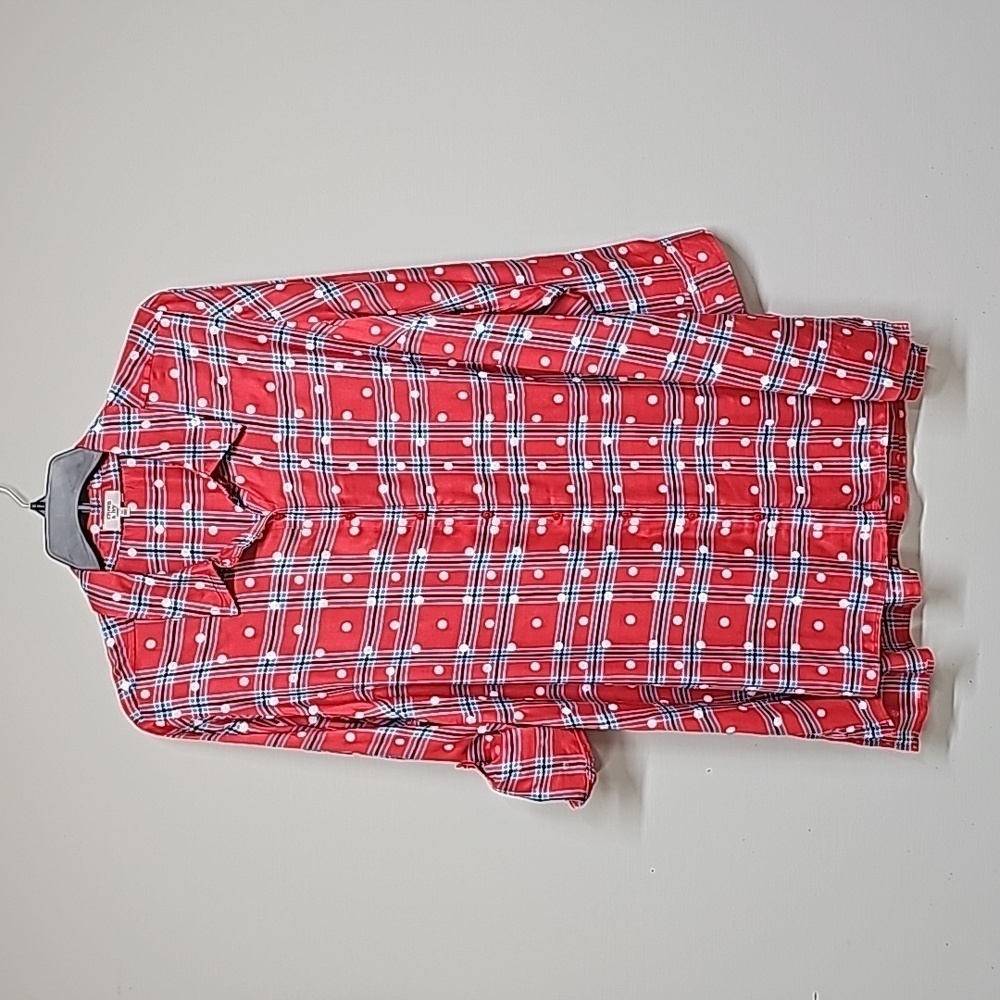 Crown and Ivy plaid and polka dot button down, red, blue, white, longsleeve, 3X
